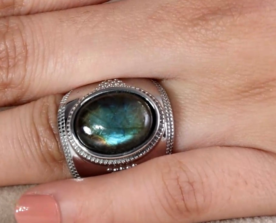 Malagasy Labradorite Solitaire Stainless Steel Ring