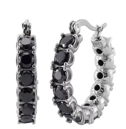 Black Diamond Simulant Stainless Steel Hoop Earrings