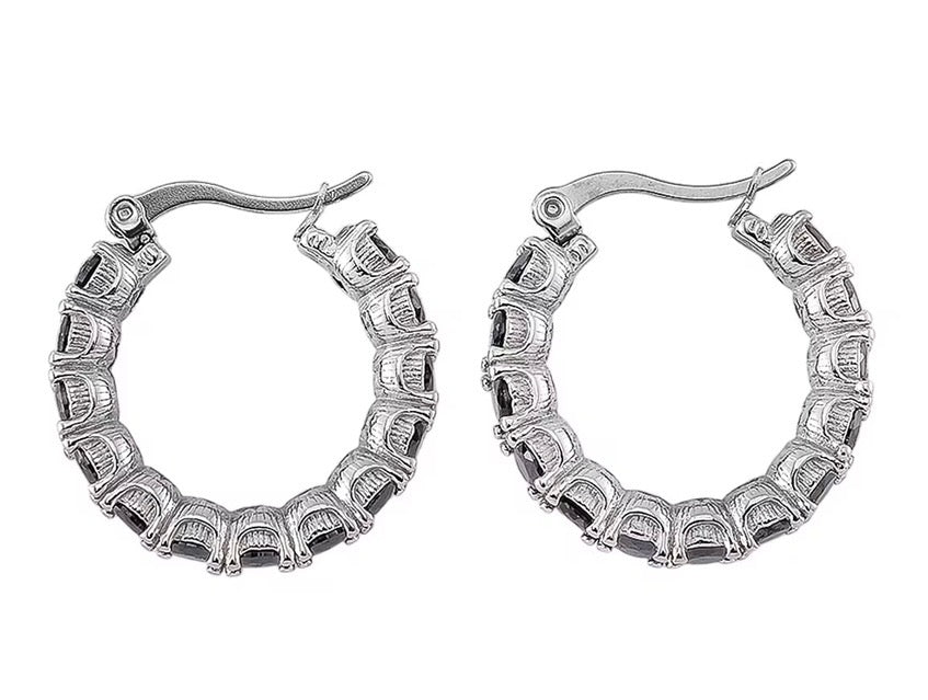 Black Diamond Simulant Stainless Steel Hoop Earrings