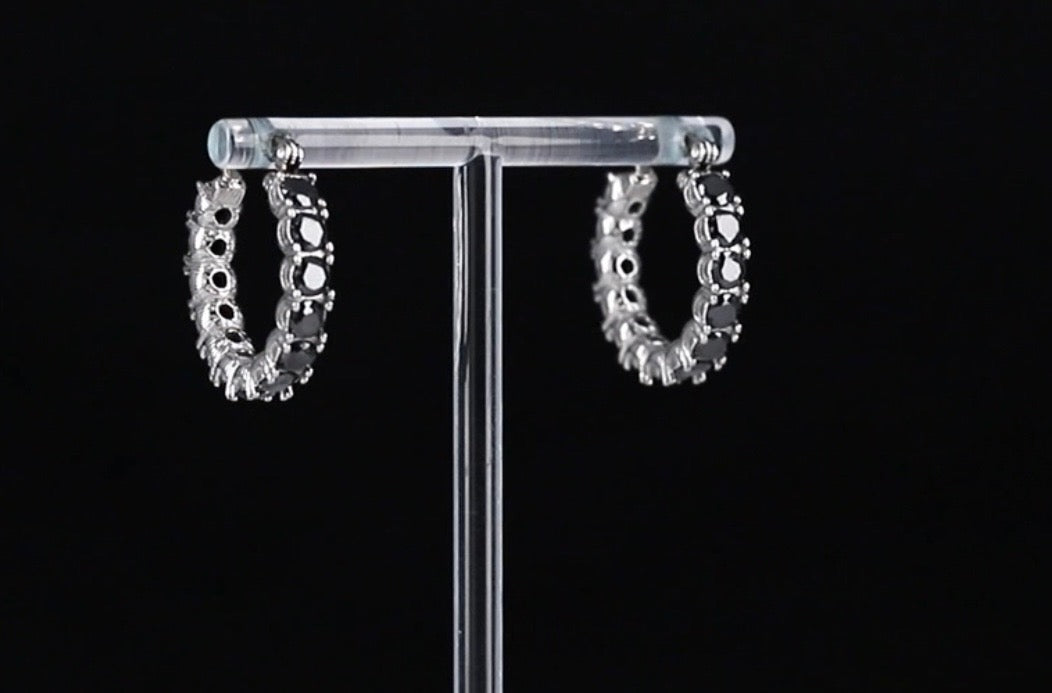 Black Diamond Simulant Stainless Steel Hoop Earrings