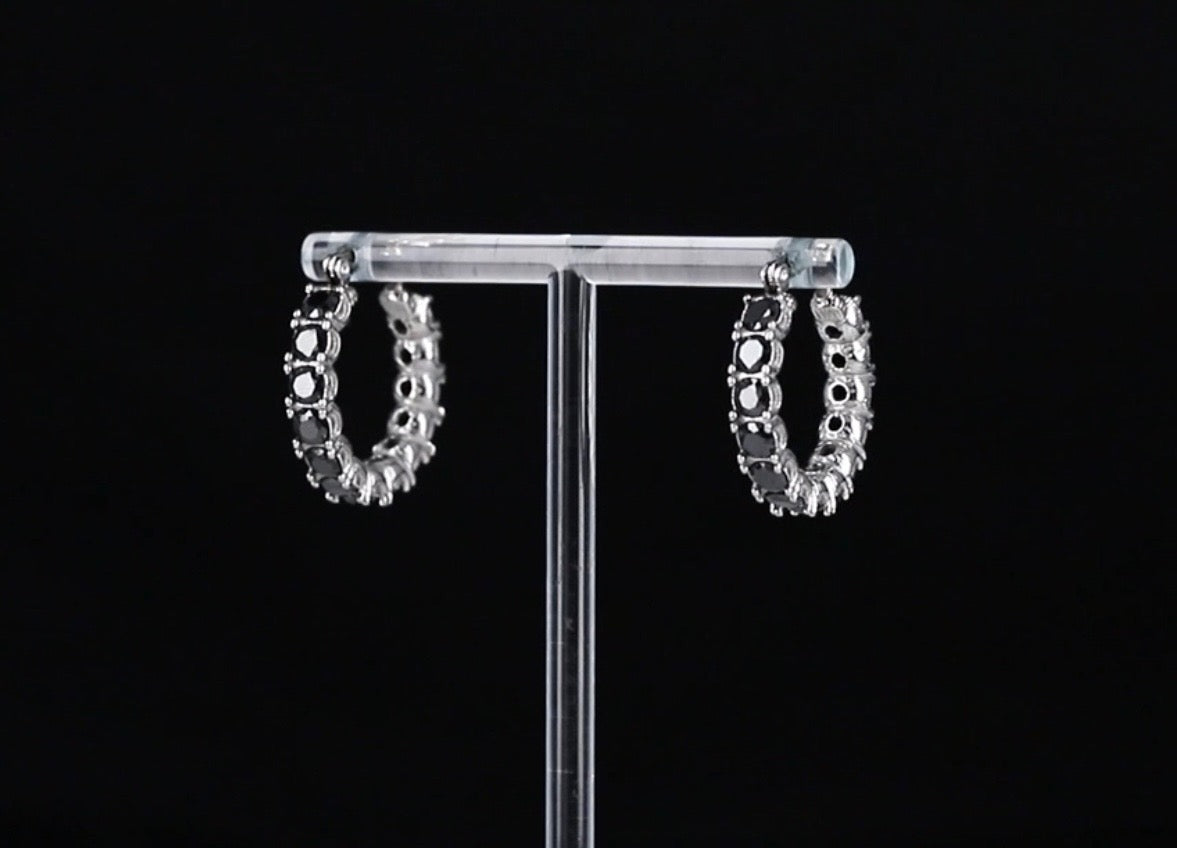 Black Diamond Simulant Stainless Steel Hoop Earrings