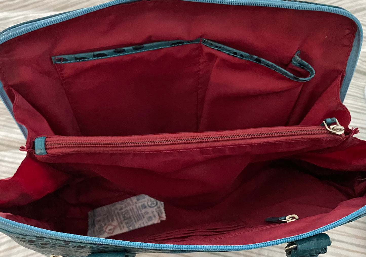 Turquoise Blue Crocodile Embossed Genuine Leather Handbag