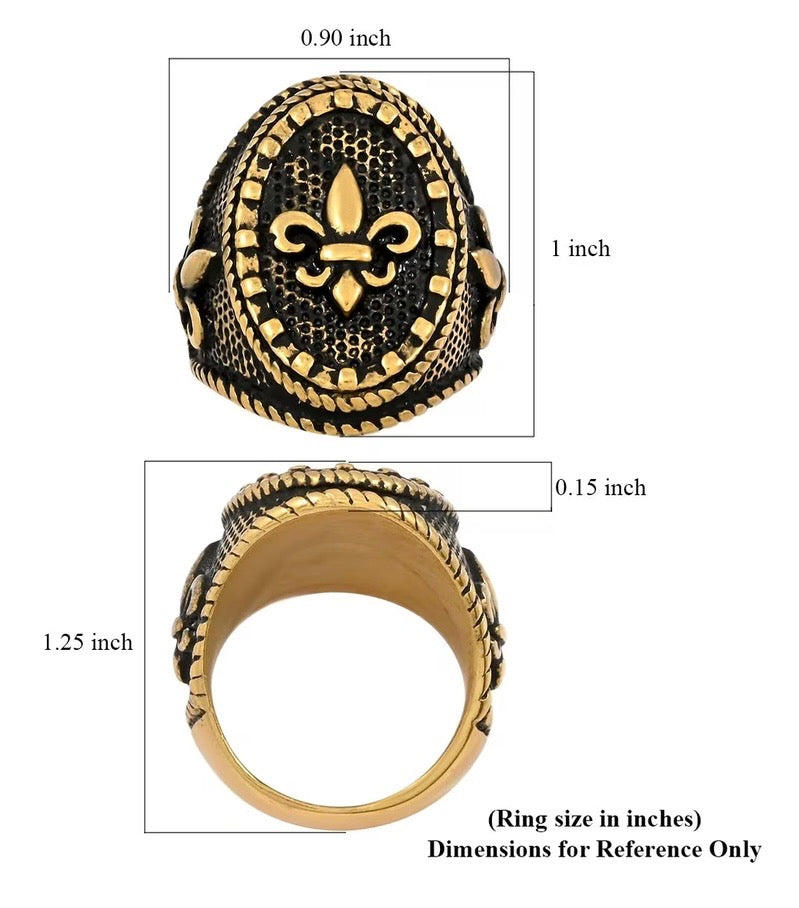 Fleur-de-lis Yellow Gold Ion Plated Oxidized Stainless Steel Ring