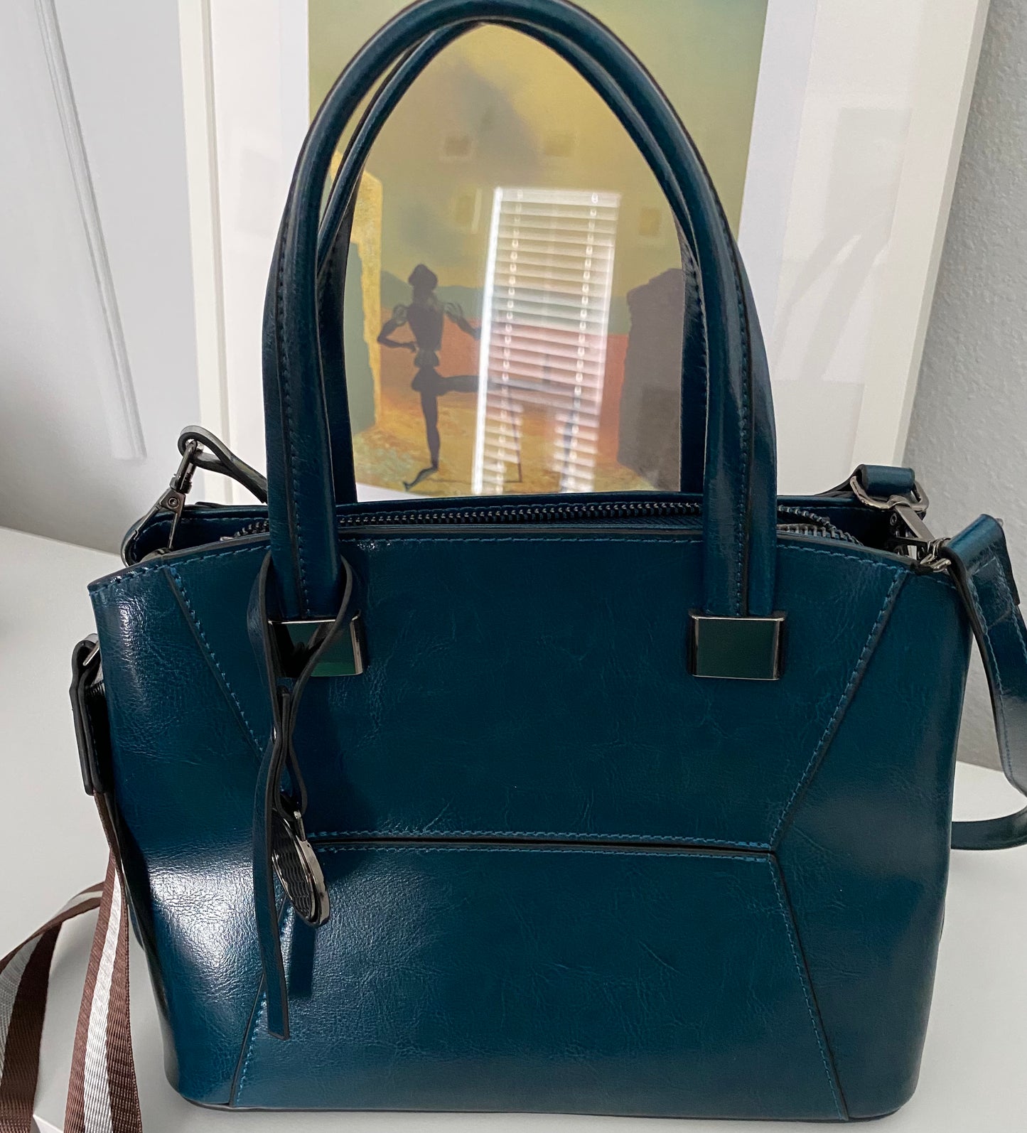 Genuine Leather Handbag / Crossbody Dark Teal Color