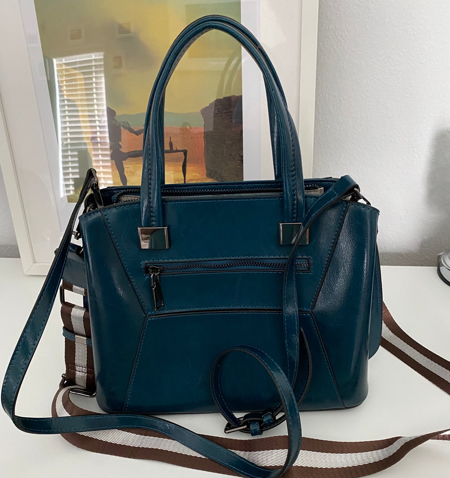 Genuine Leather Handbag / Crossbody Dark Teal Color
