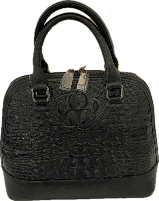Crocodile Embossed Genuine Leather Crossbody / Handbag Black