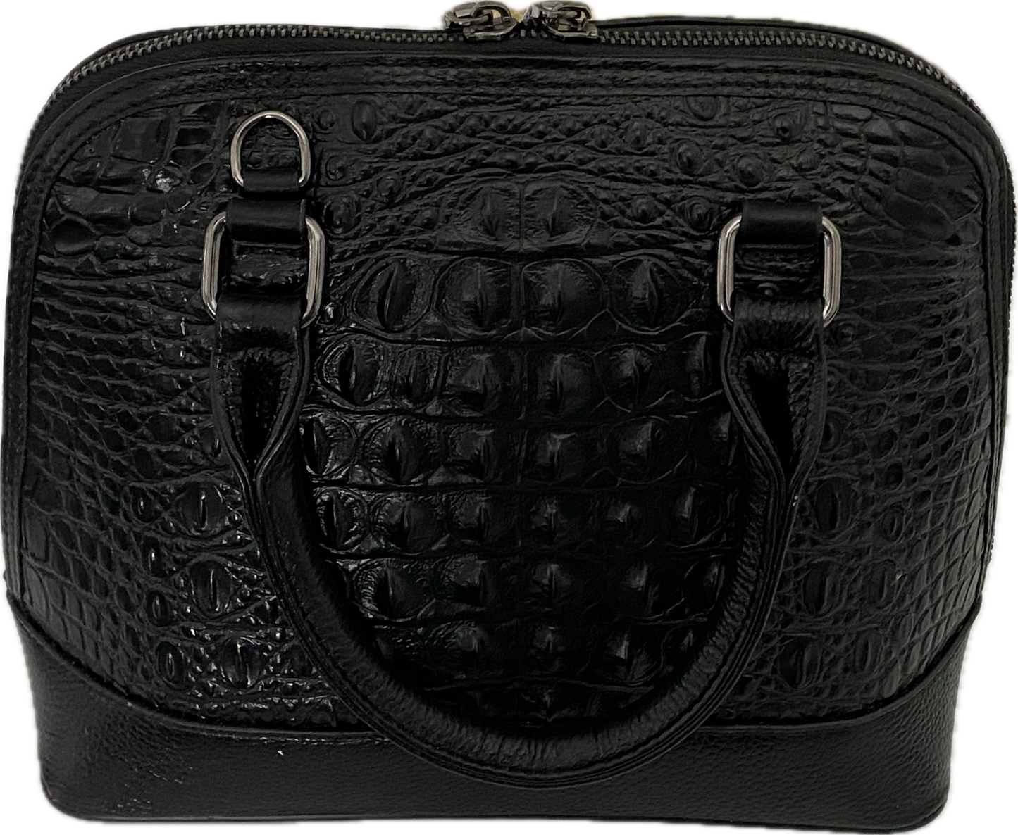 Crocodile Embossed Genuine Leather Crossbody / Handbag Black