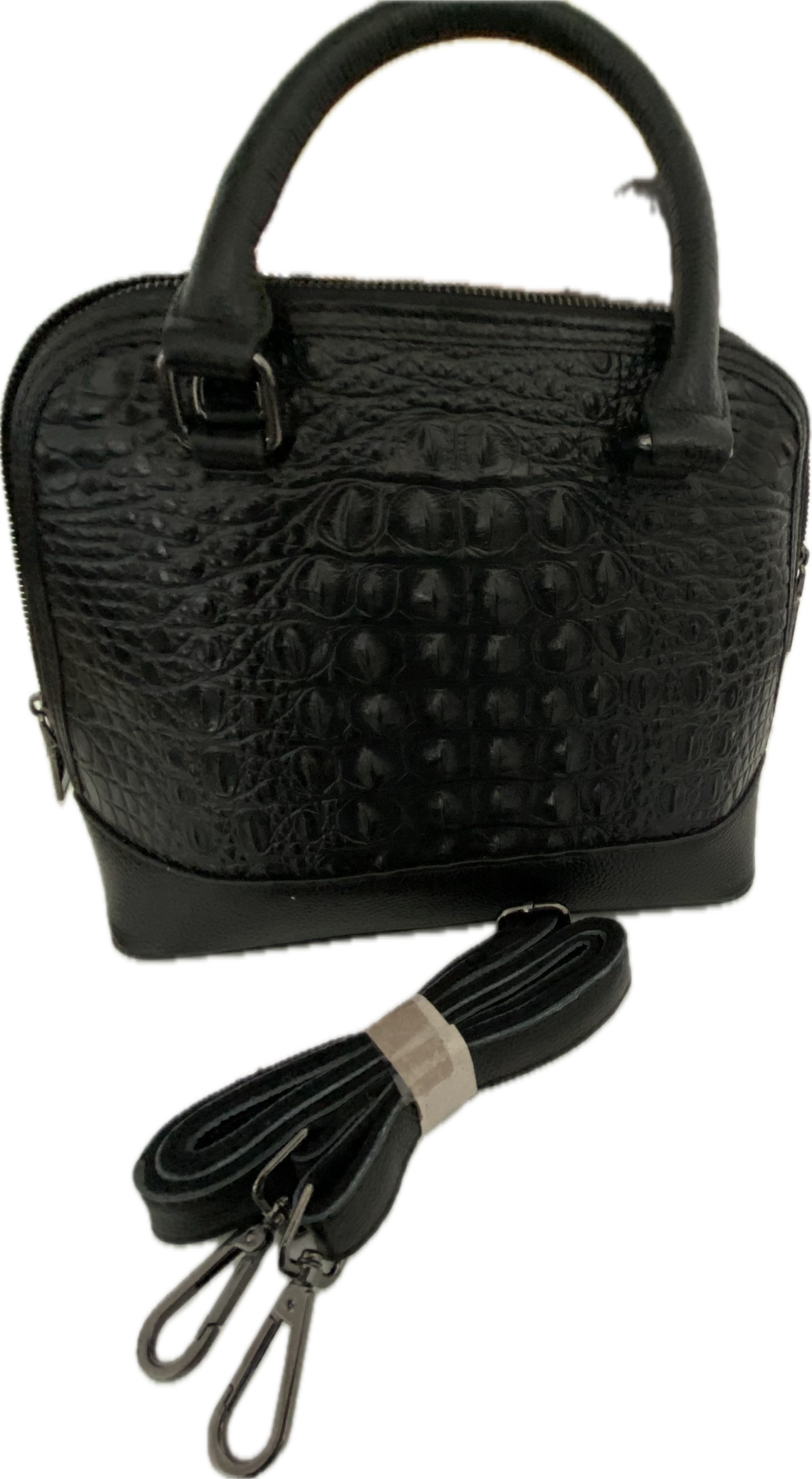 Crocodile Embossed Genuine Leather Crossbody / Handbag Black