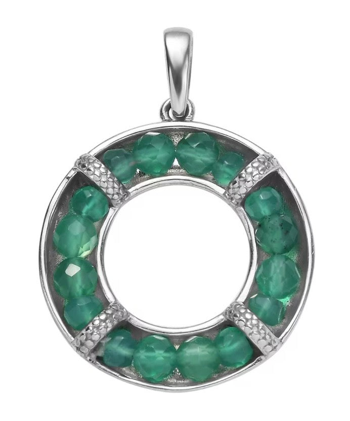 Green Onyx Circular Pendant With Chain