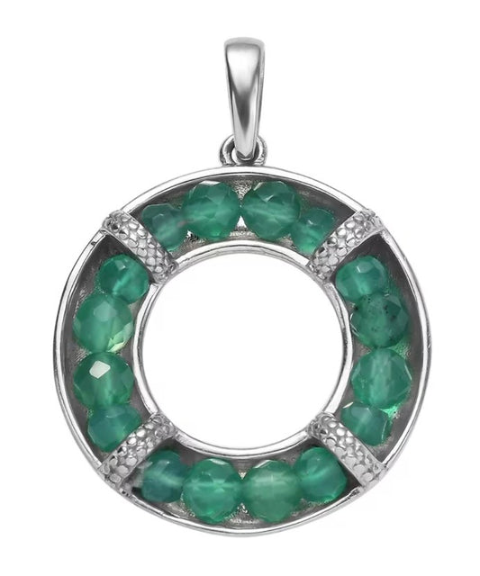 Green Onyx Circular Pendant With Chain
