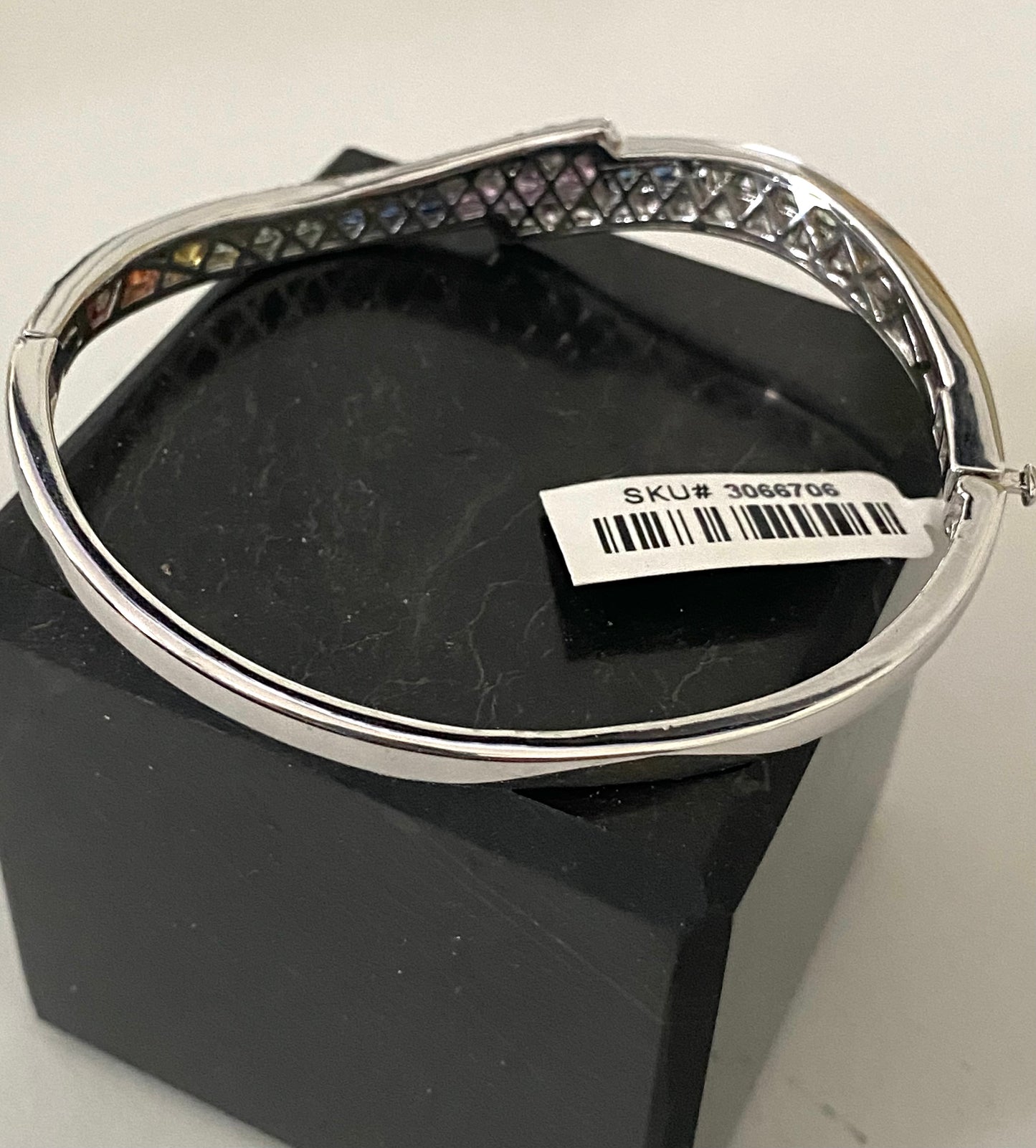 Rainbow Sapphire & White Zircon Bangle Bracelet Wave Design
