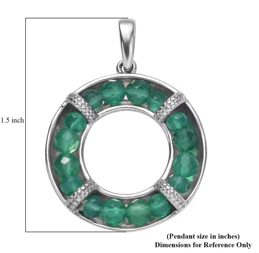 Green Onyx Circular Pendant With Chain