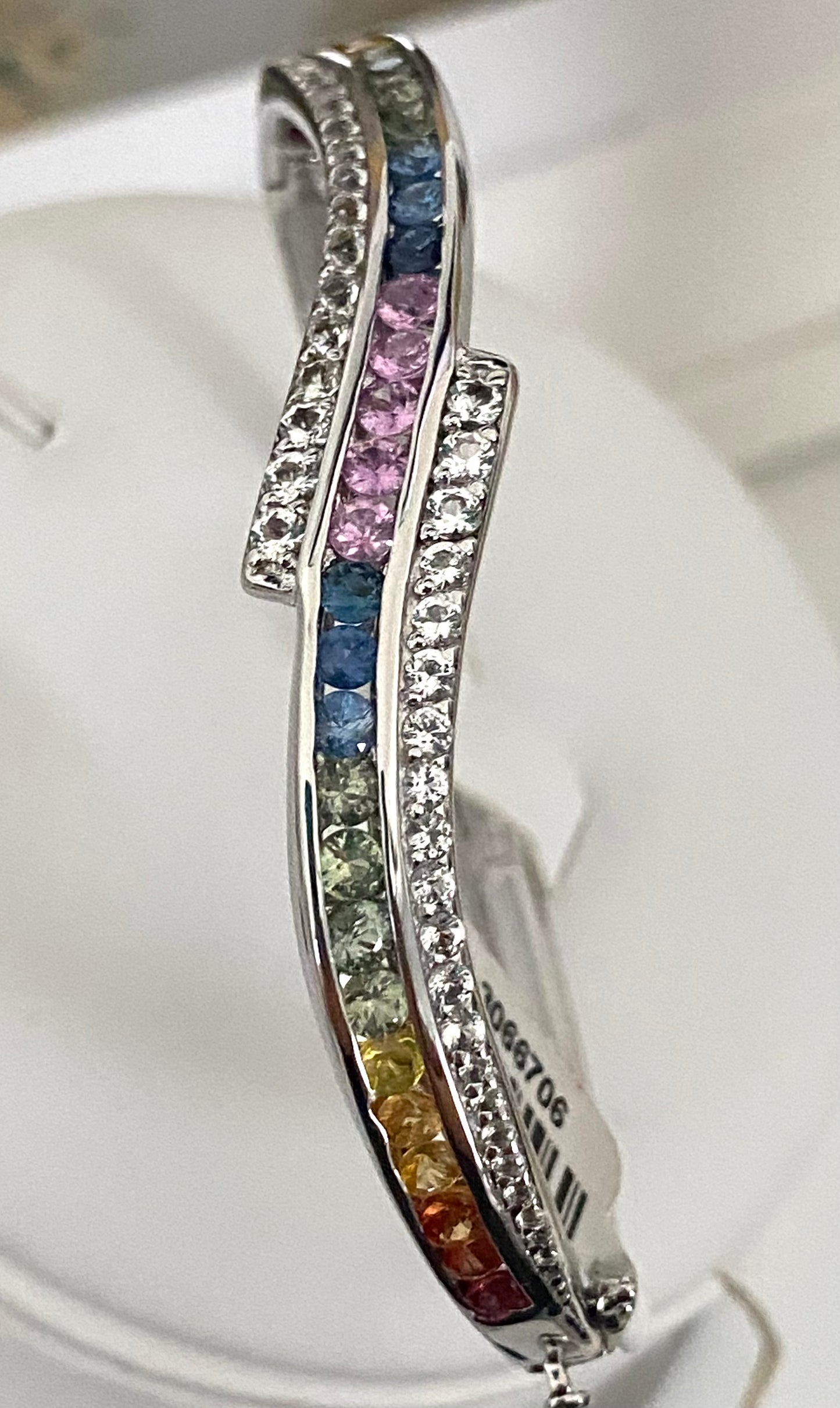 Rainbow Sapphire & White Zircon Bangle Bracelet Wave Design