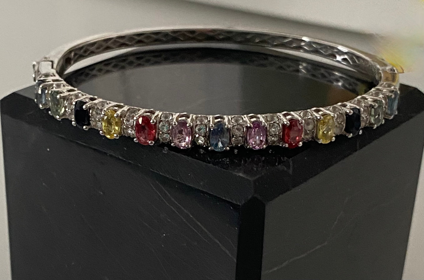 Multi Color Sapphire & White Topaz Bangle Bracelet