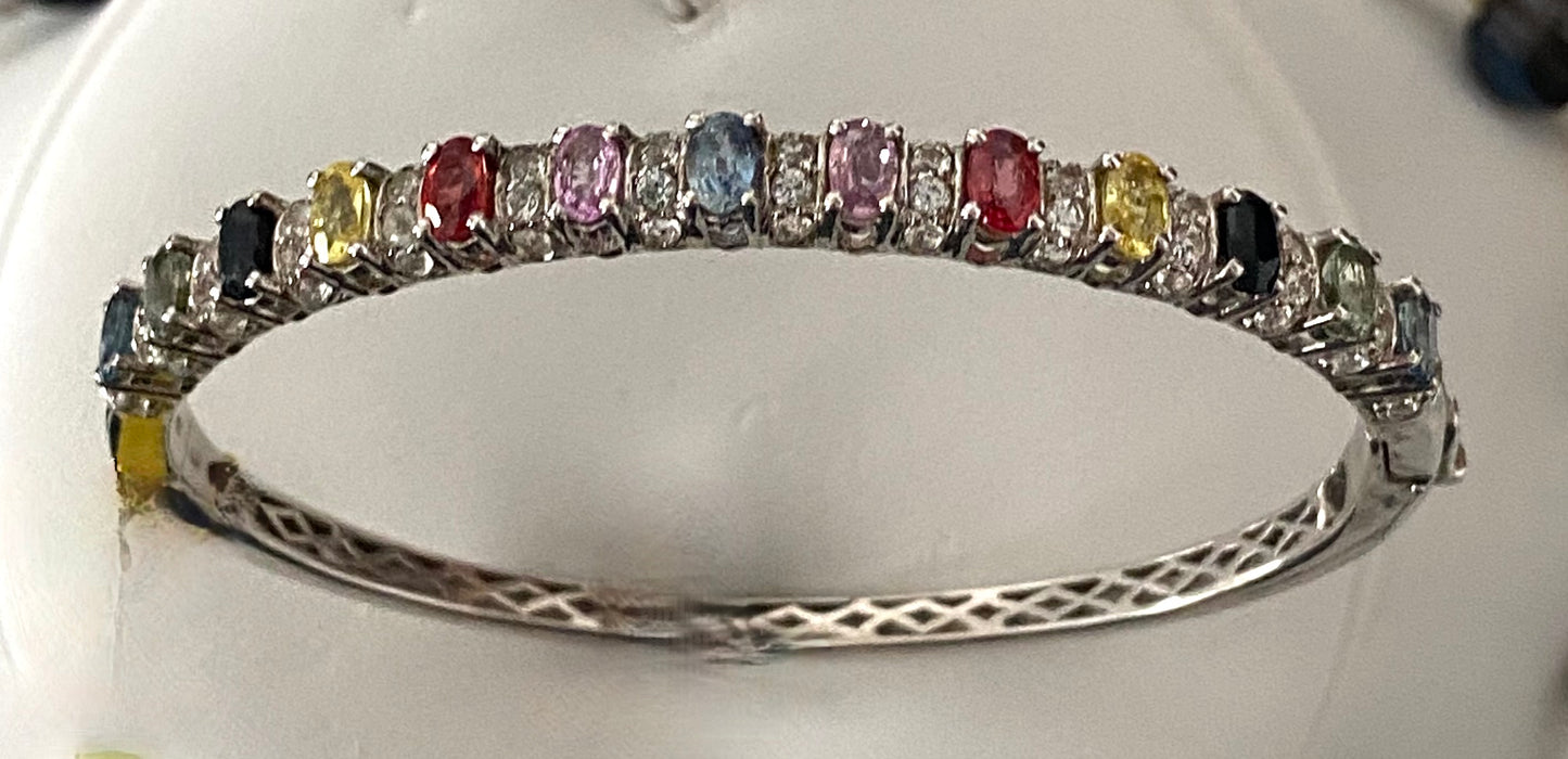 Multi Color Sapphire & White Topaz Bangle Bracelet