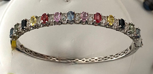 Multi Color Sapphire & White Topaz Bangle Bracelet