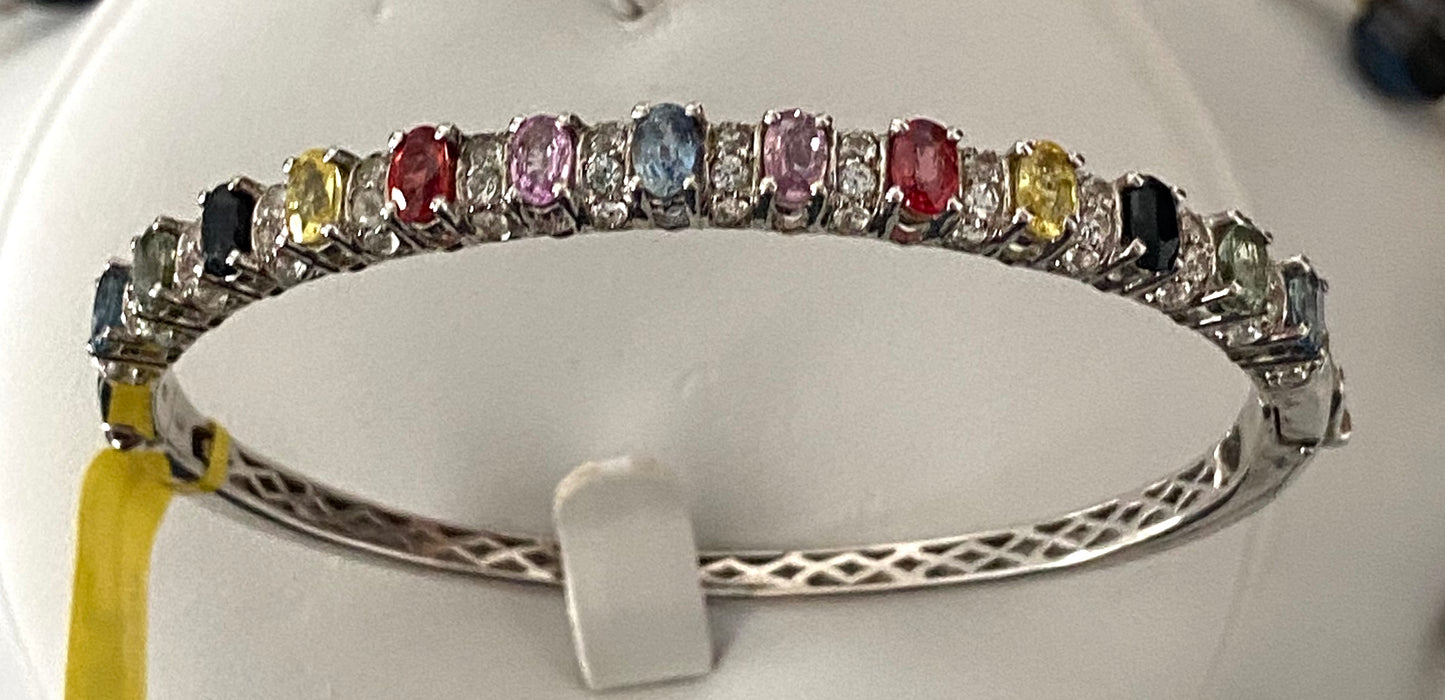 Multi Color Sapphire & White Topaz Bangle Bracelet