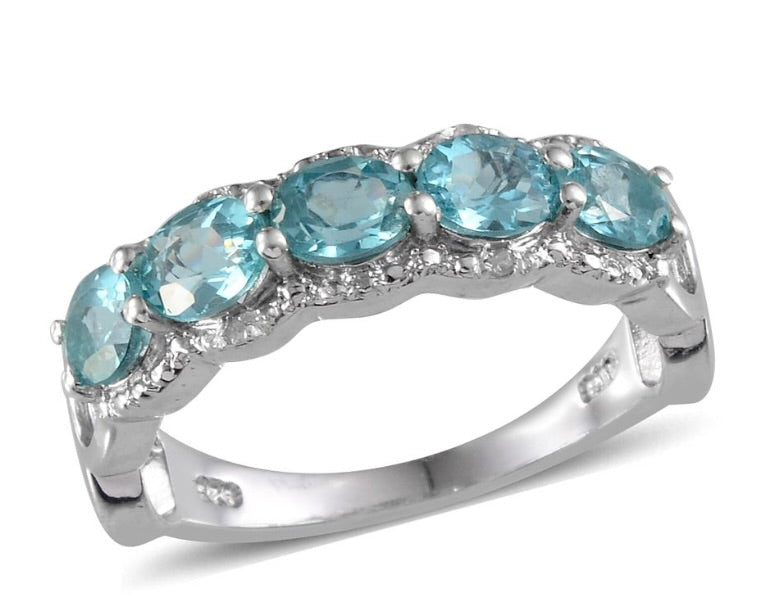 Paraiba Blue Apatite 5 Stone Ring