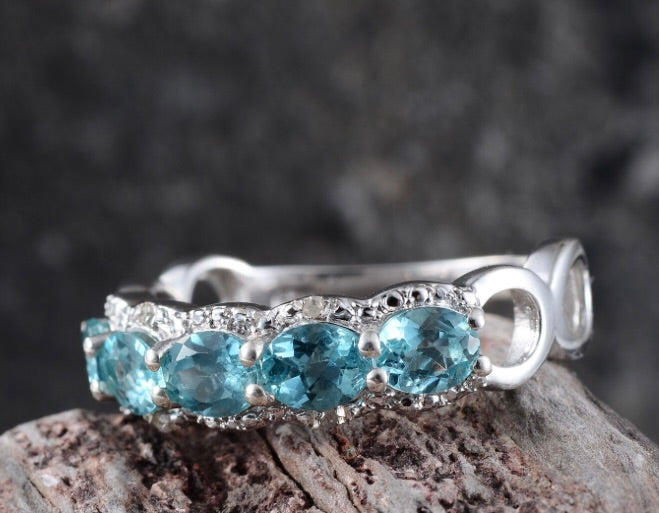 Paraiba Blue Apatite 5 Stone Ring