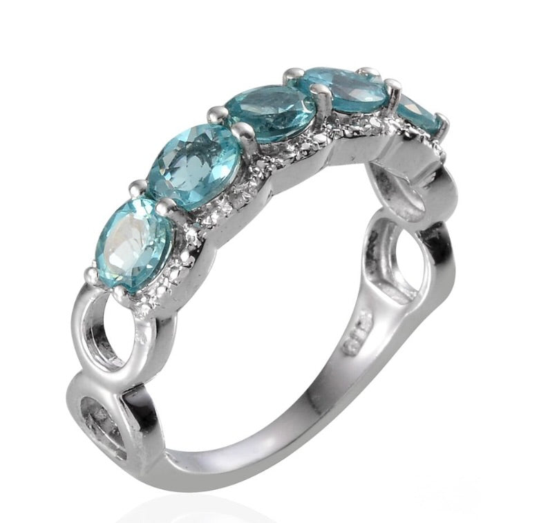Paraiba Blue Apatite 5 Stone Ring