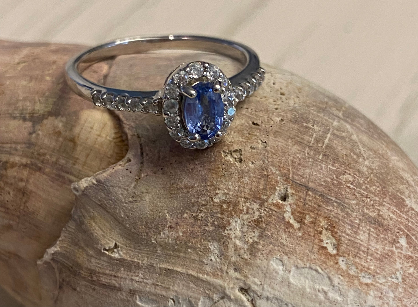 Ceylon Blue Sapphire & White Zircon Ring