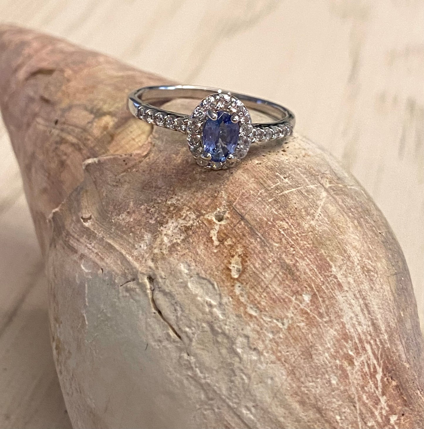 Ceylon Blue Sapphire & White Zircon Ring