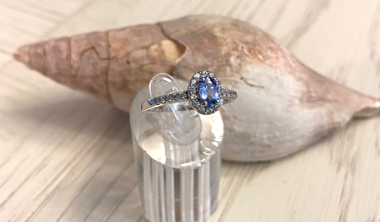 Ceylon Blue Sapphire & White Zircon Ring