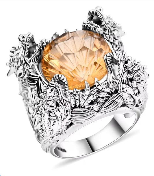Artisan Crafted Starburst Cut Citrine Dragon Ring