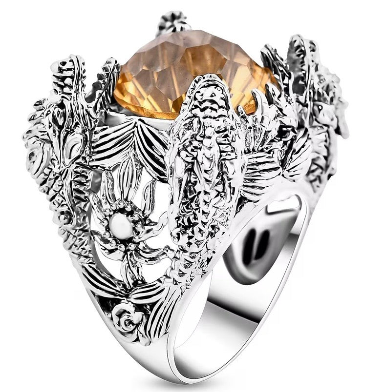 Artisan Crafted Starburst Cut Citrine Dragon Ring