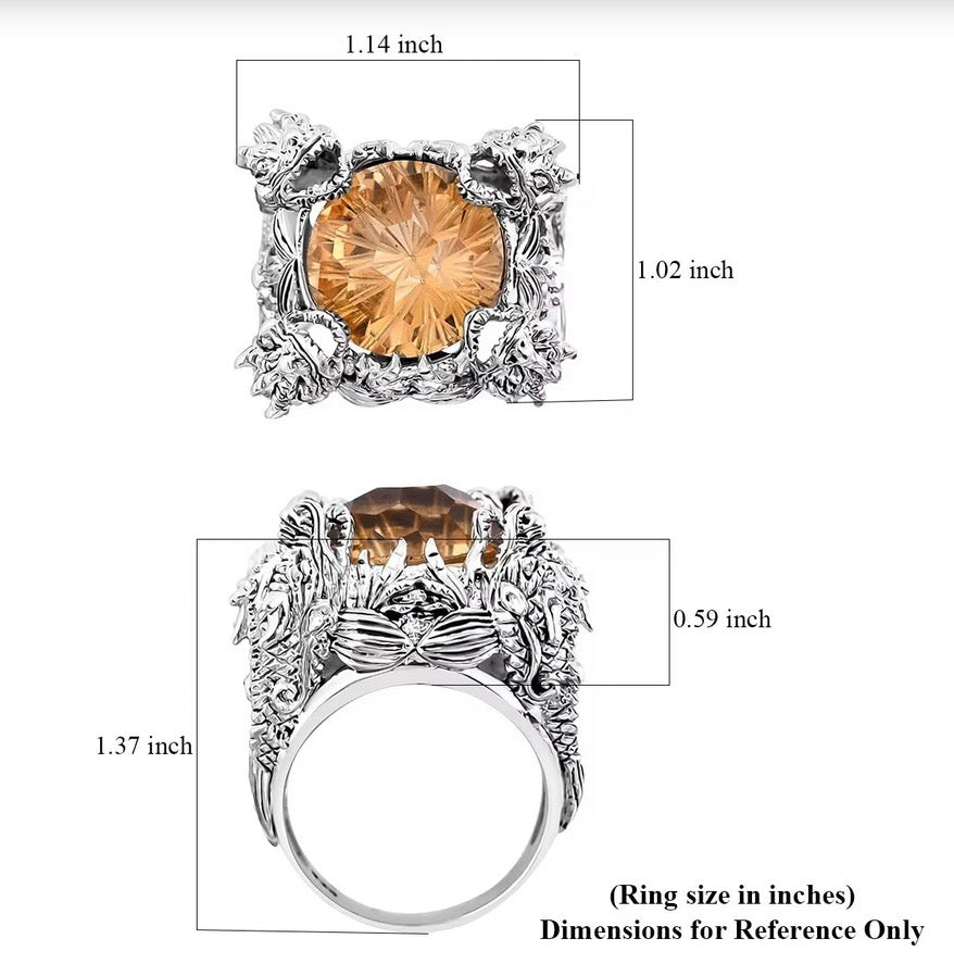 Artisan Crafted Starburst Cut Citrine Dragon Ring