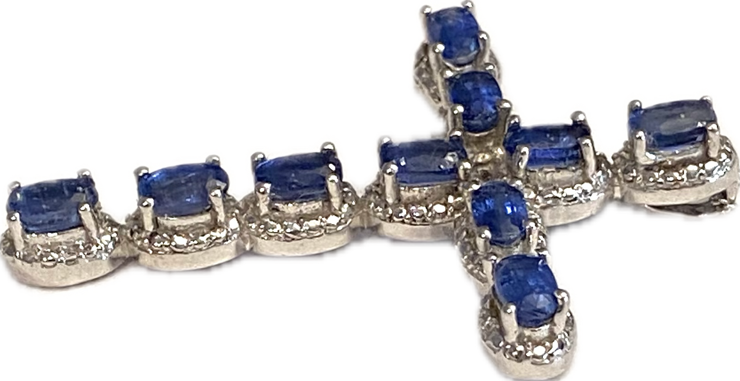 Himalayan Kyanite Silver Cross Pendant With Chain