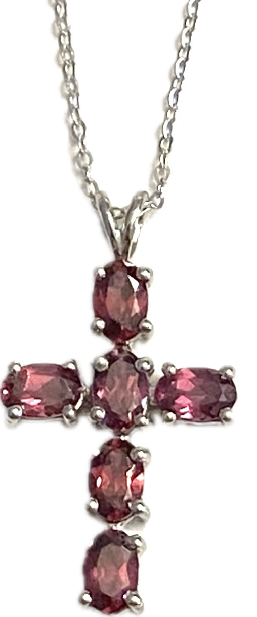 Orissa Rhodolite Garnet Silver Cross Pendant With Chain
