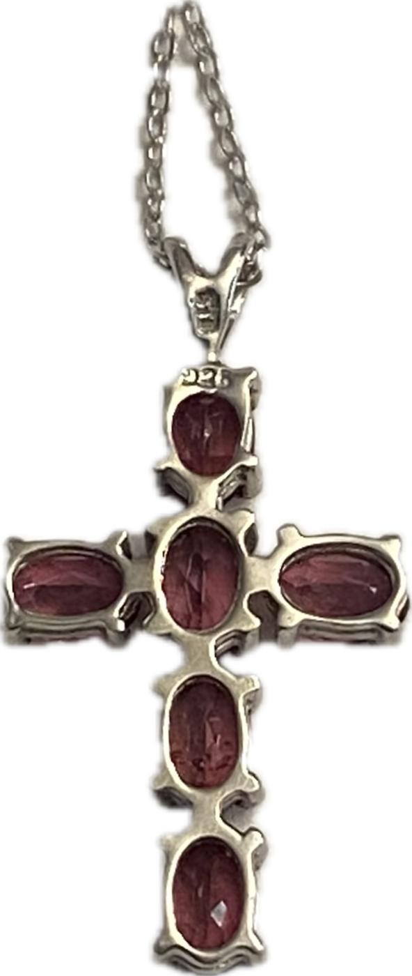 Orissa Rhodolite Garnet Silver Cross Pendant With Chain