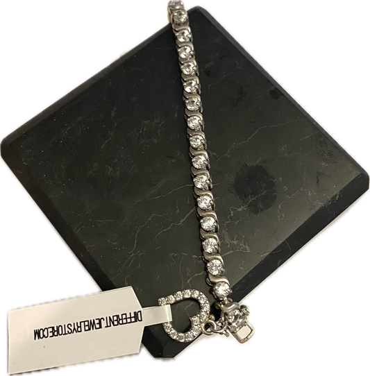 Natural White Zircon Tennis Bracelet With Heart Charm