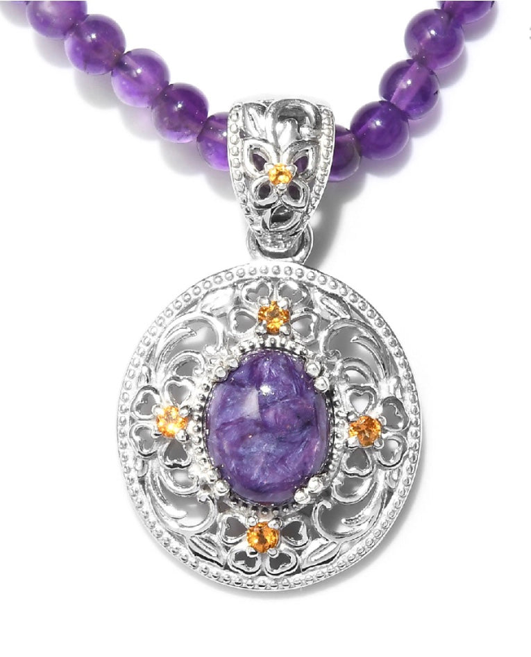 Siberian Charoite Multi Gem Enhancer Pendant & Beaded Necklace