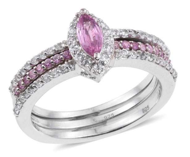 Pink Sapphire Engagement & Wedding Ring Set