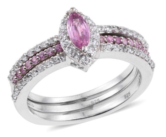 Pink Sapphire Engagement & Wedding Ring Set