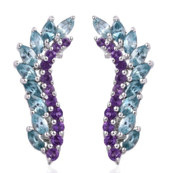 Cambodian Blue Zircon & Amethyst Earring / Ear Cuff