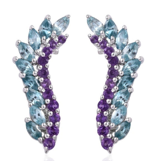 Cambodian Blue Zircon & Amethyst Earring / Ear Cuff