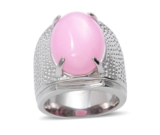 Pink Jade Stainless Steel Ring