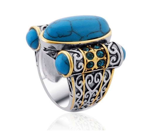 Blue Howlite & Austrian Chrystals Stainless Steel Ring