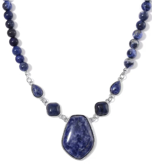 Sodalite Stainless Steel Adjustable Necklace