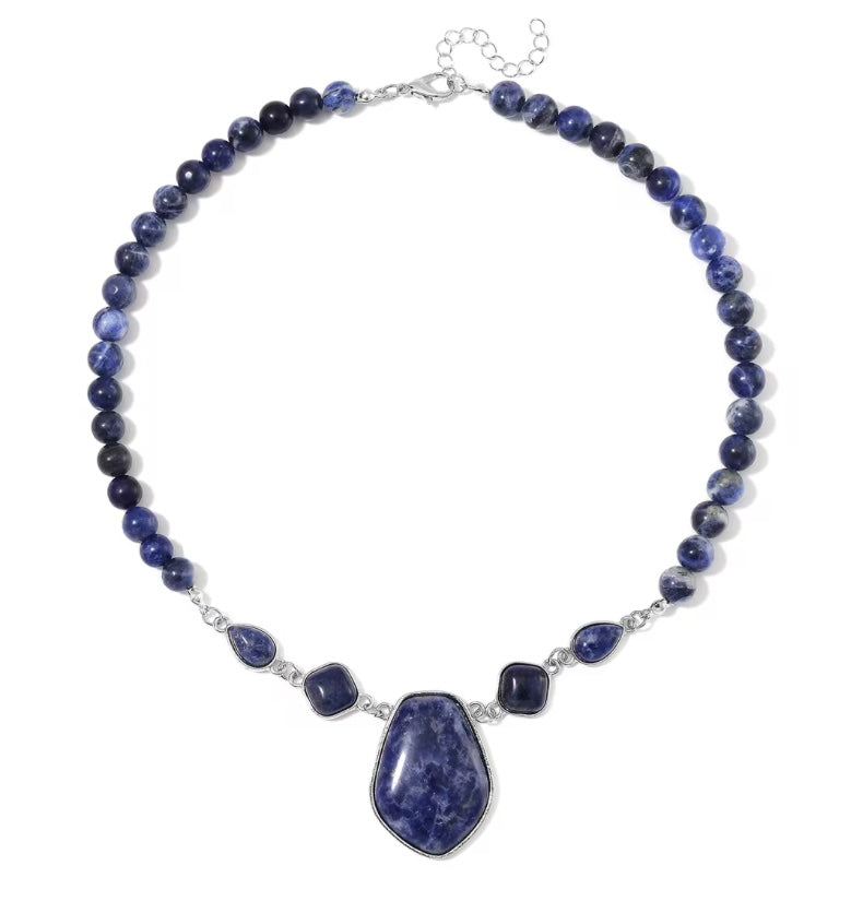 Sodalite Stainless Steel Adjustable Necklace