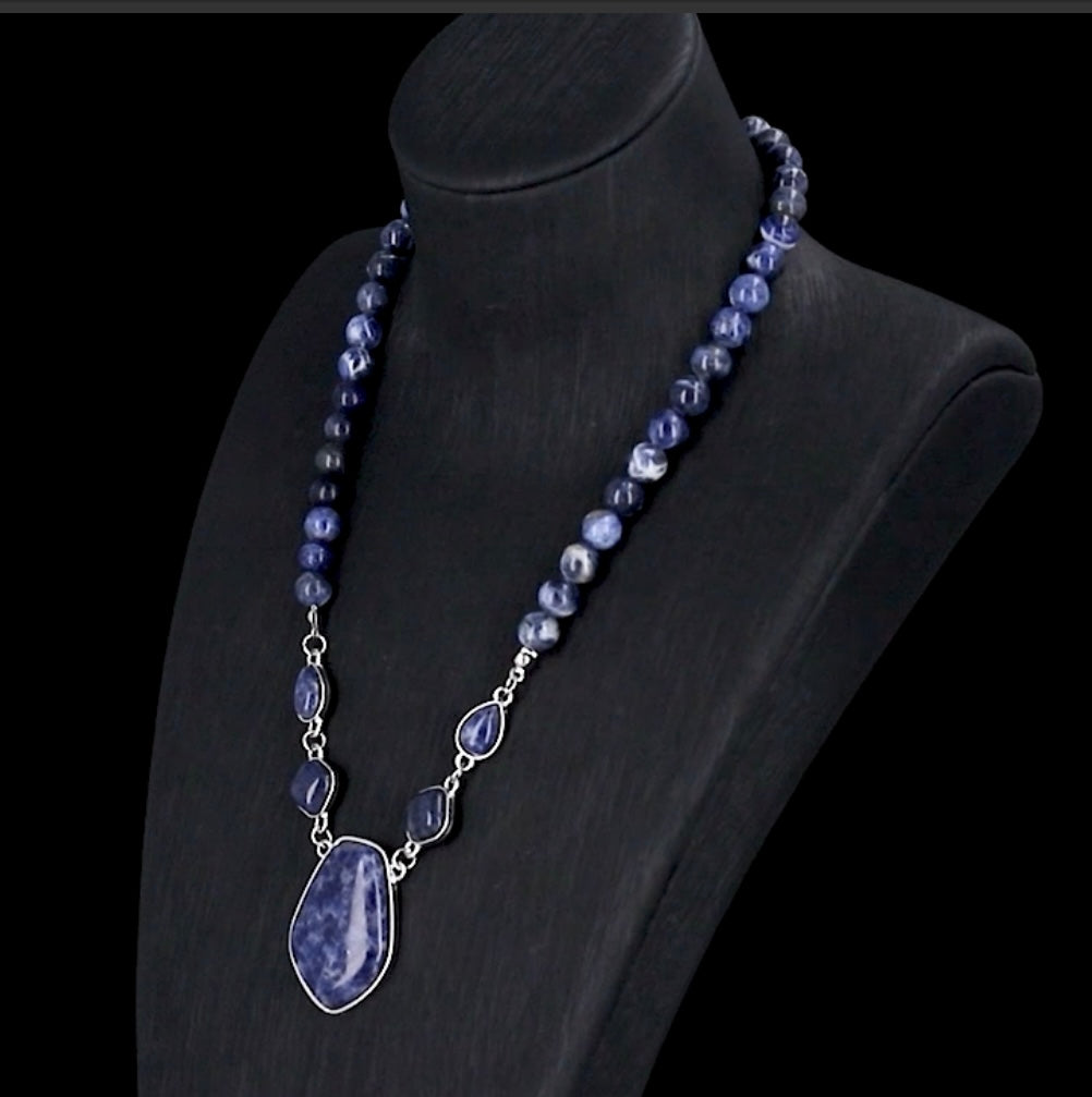 Sodalite Stainless Steel Adjustable Necklace