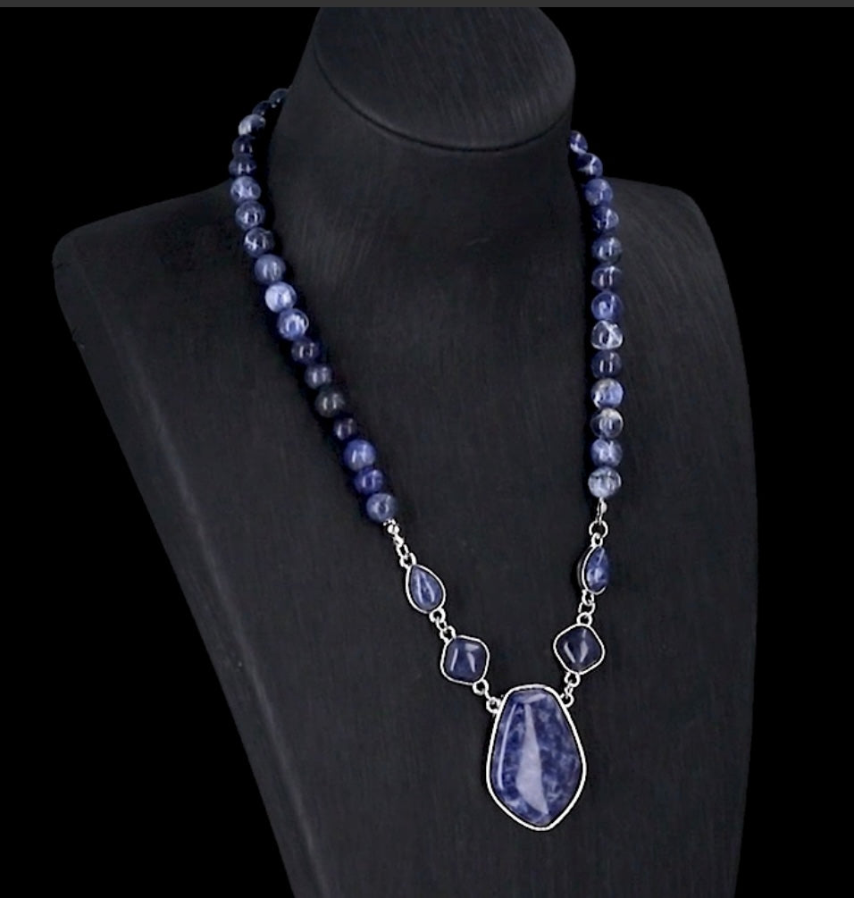 Sodalite Stainless Steel Adjustable Necklace