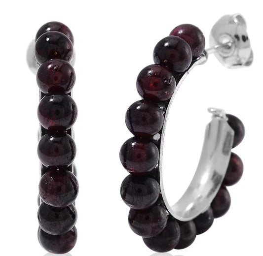 Mozambique Garnet Hoop Earrings Hypoallergenic Stainless Steel