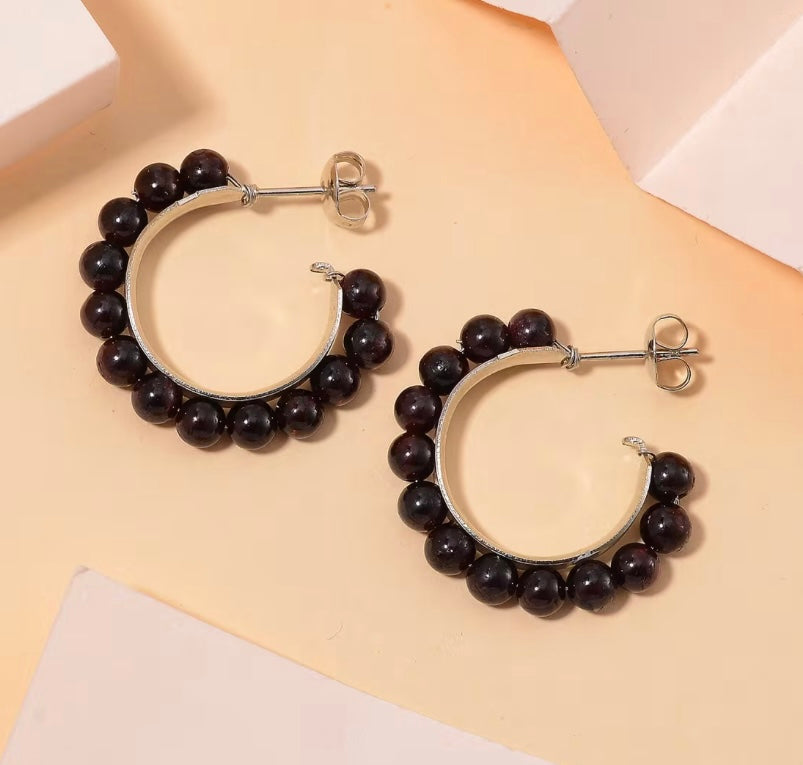 Mozambique Garnet Hoop Earrings Hypoallergenic Stainless Steel