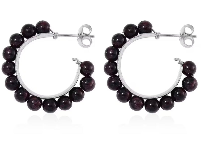 Mozambique Garnet Hoop Earrings Hypoallergenic Stainless Steel