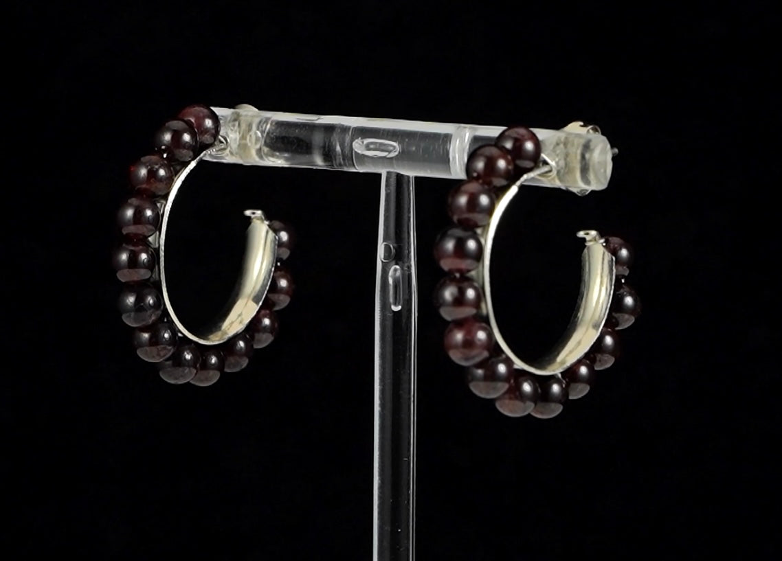 Mozambique Garnet Hoop Earrings Hypoallergenic Stainless Steel