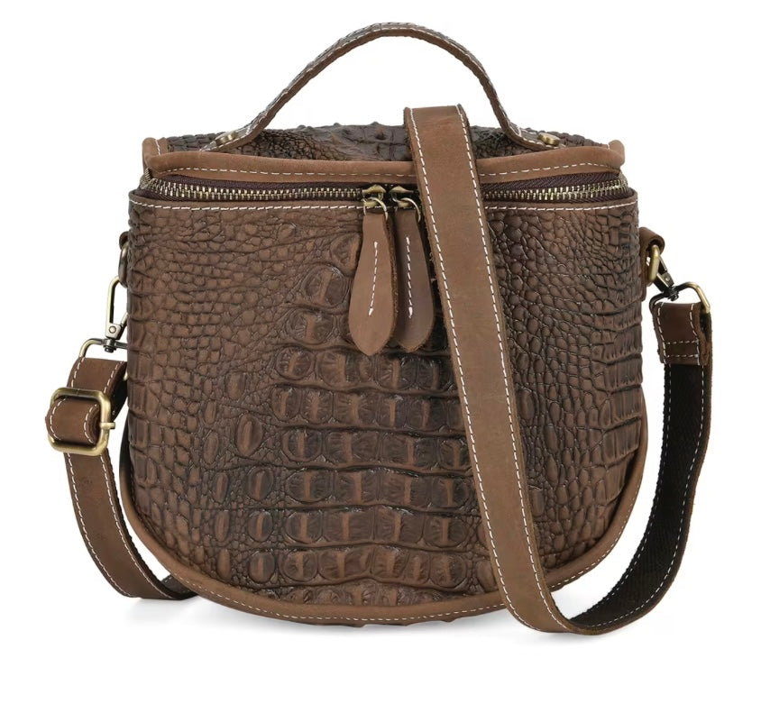 Italy Retro Crocodile Embossed Genuine Leather Handbag